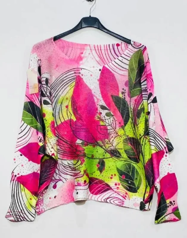 Inspired By You, Designed For You C0051 Fuchsia Leaves Round Knit Printed