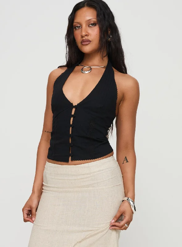 Chic And Trendy Vayda Halter Top Black