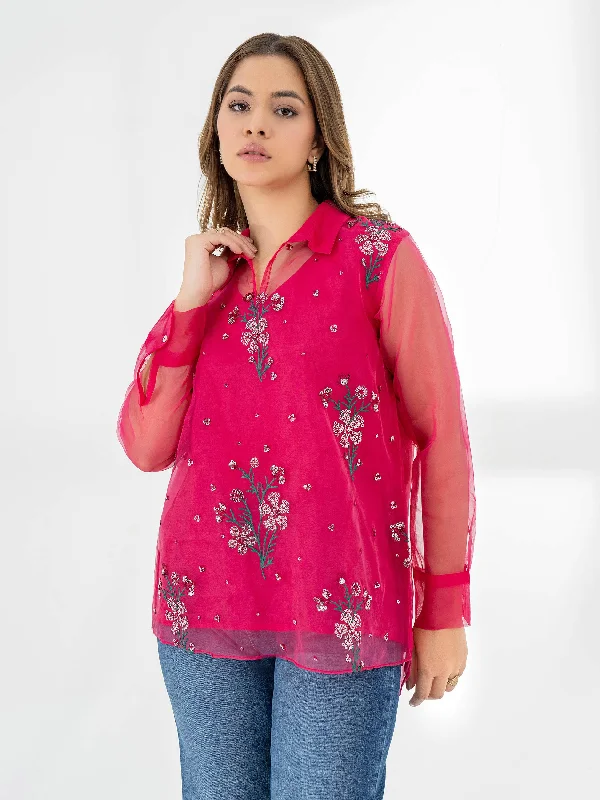 Vibrant Style Promotions Embroidered Organza Top