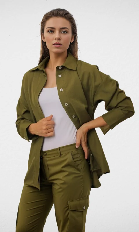 Comfort Meets Fashion Women Linen Shirt (Oil Green)