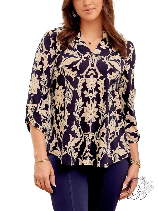 Exclusive Designer Style Deals Navy Taupe Lizzy 3/4 Sleeve Top