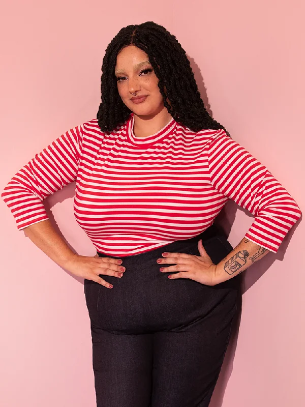 Limited Time Deal Bad Girl 3/4 Sleeve Top in Red and White Stripes - Vixen by Micheline Pitt