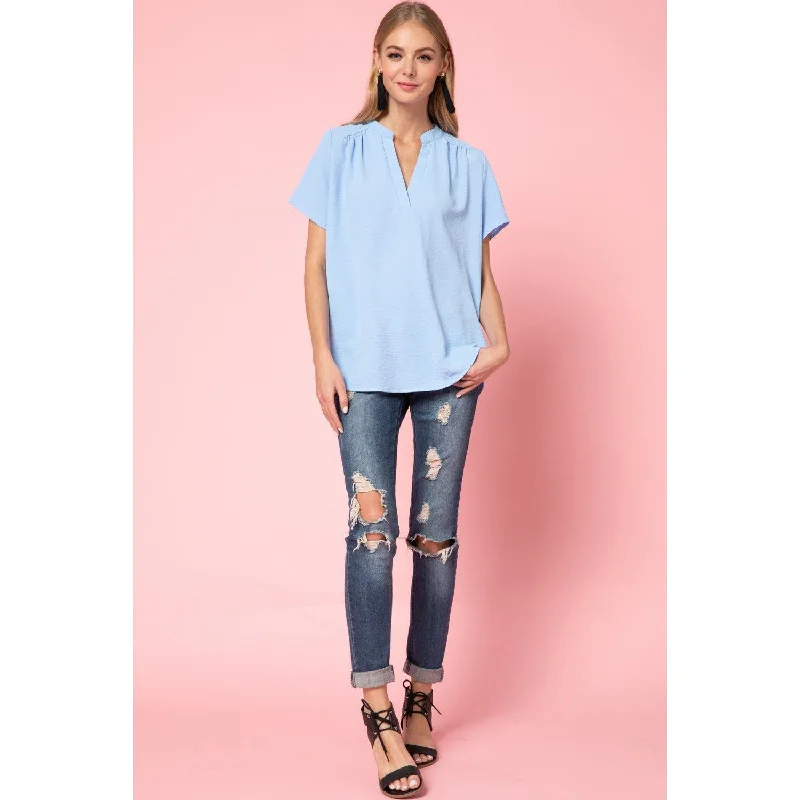 Flash Sale Starts Entro V-Neck Placket Top - Blue