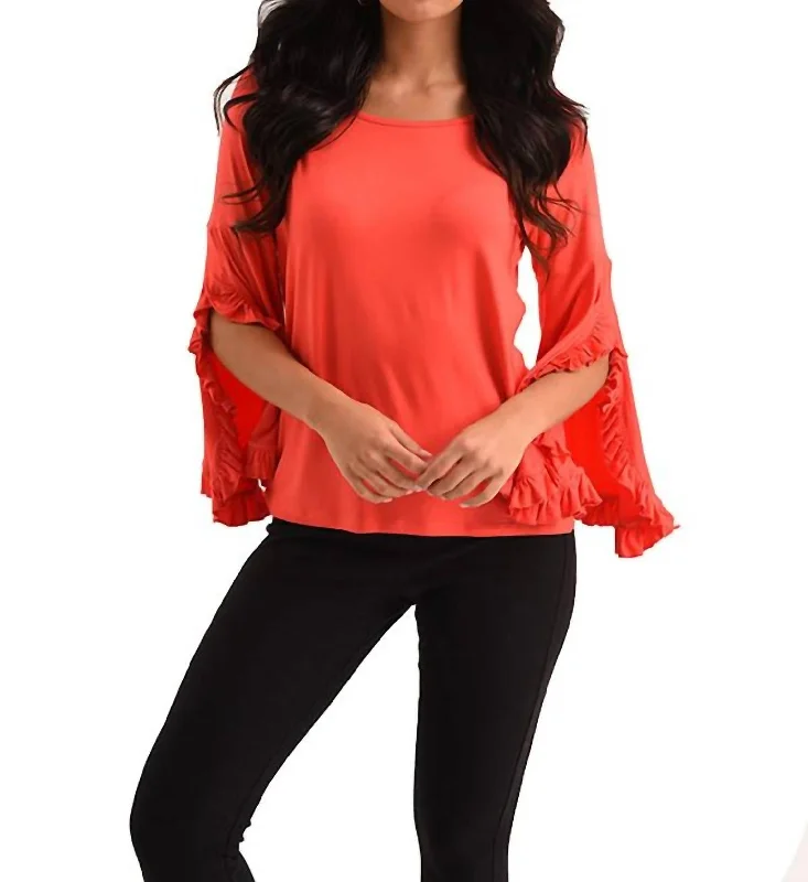 Spring Offer Marie Ruffle Sleeve Scoop Top In Coral