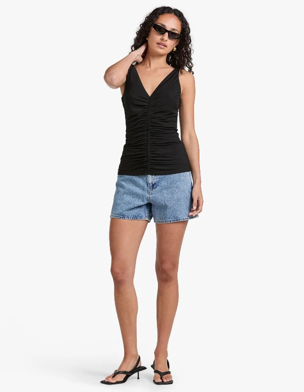 Trendy Pulse Ruched Top - Black