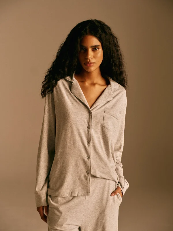 Chic And Trendy Modal Pyjama Shirt - Light Grey Melange