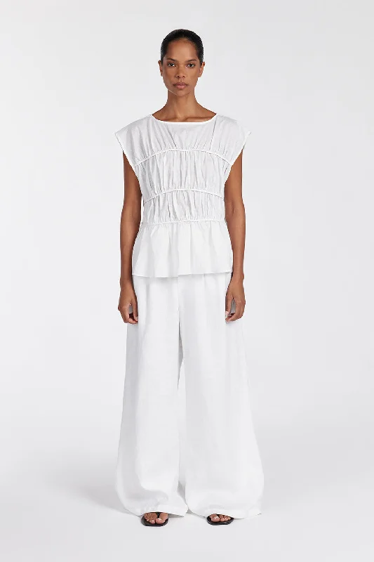 Flash Sales FLYNN WHITE LINEN BLEND TIERED TOP