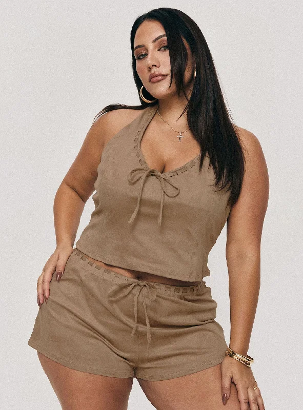 Fashion Forward Eternal Youth Faux Suede Top Taupe Curve