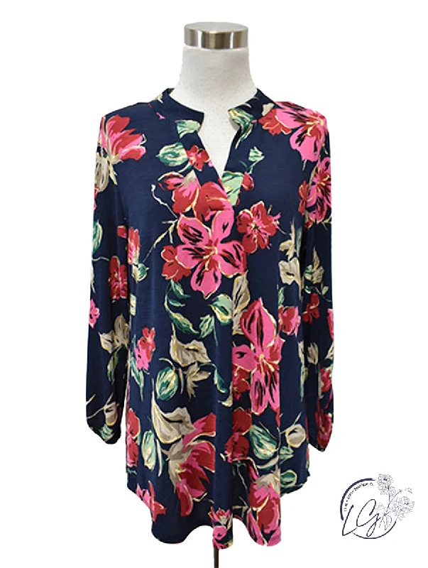 The Good Stuff Navy Multi Floral Lizzy Top