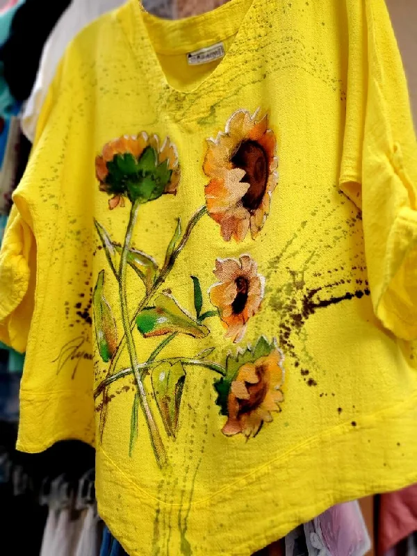 Athleisure Style Sale Sunshine & Sunflowers Hand-Painted Top