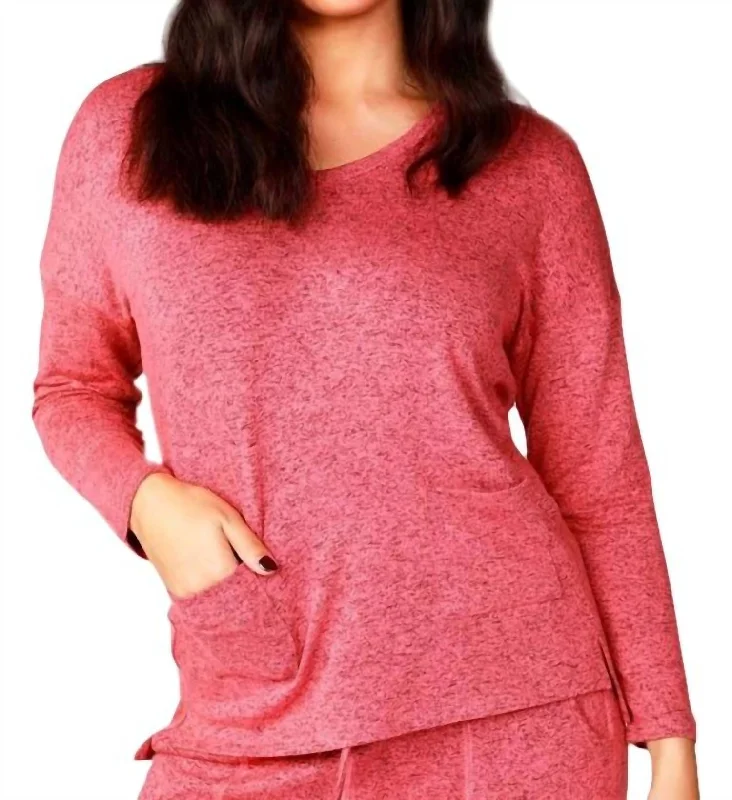 Hot Deals Melange 2 Pockets V-Neck Top In Coral