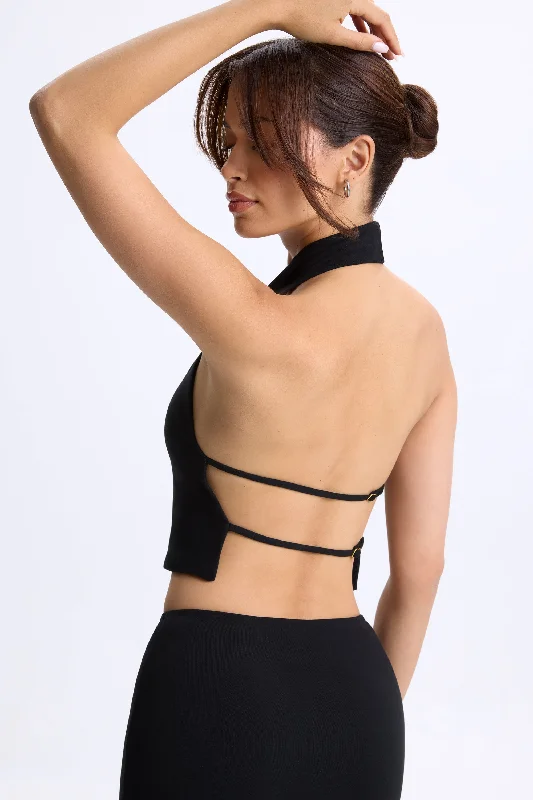 Explore What's New Cowl-Neck Open-Back Top in Black