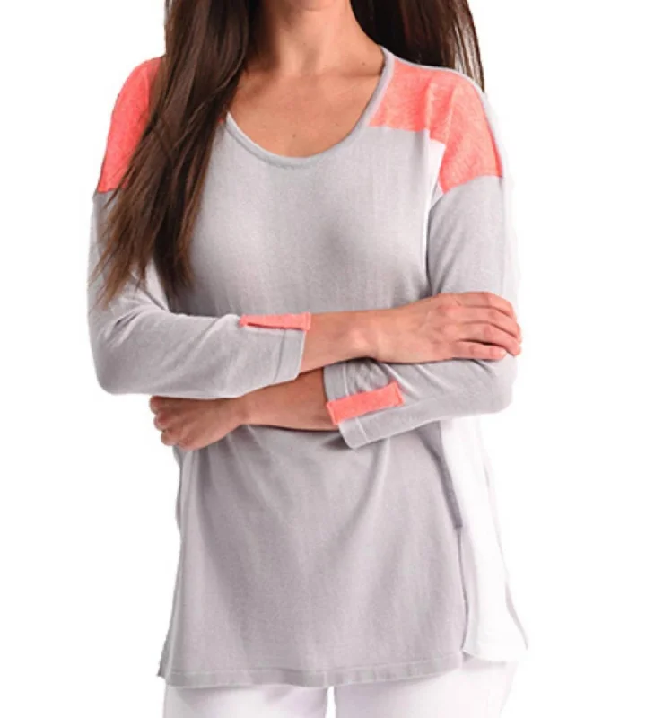 Season Offer Color Block 3/4 Sleeve Top In Gray Multi