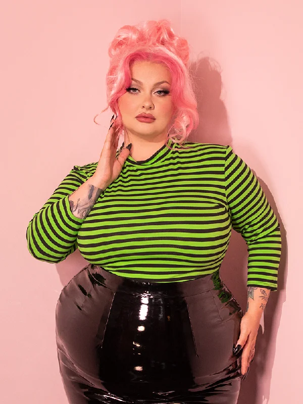 Exclusive Discount Bad Girl 3/4 Sleeve Top in Slime Green and Black Stripes - Vixen by Micheline Pitt