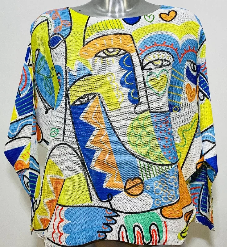 Shop Sales White Blue "PICASSO" Knit Print