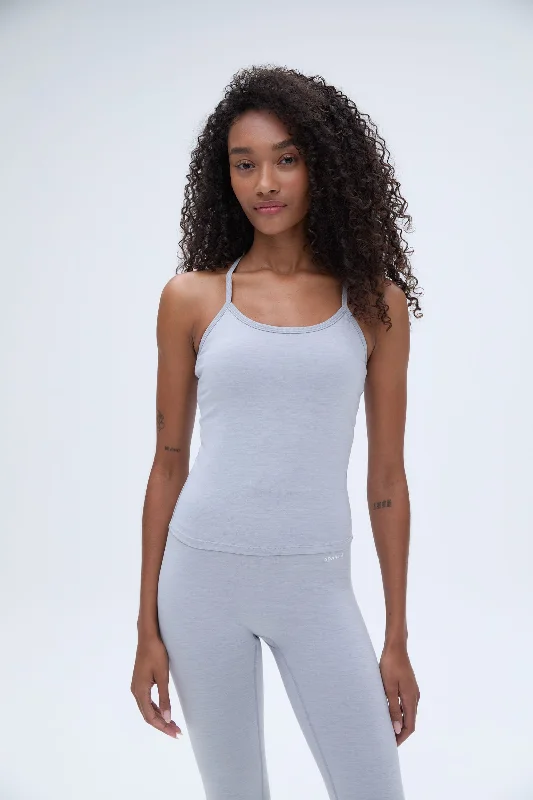 Browse Our Top Products Brushed Strappy Longline Top - Light Grey Melange