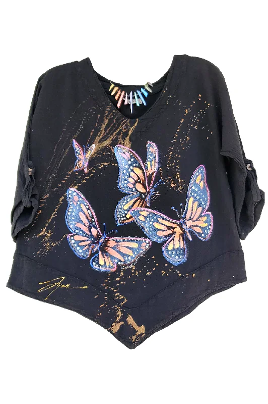 Classic Modern Offers Neon Butterflies Hand-Painted Top