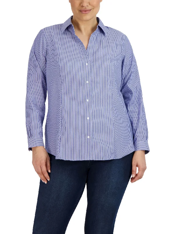 Contemporary Fashion Sale Plus Size Striped Easy-Care Button-Up Shirt