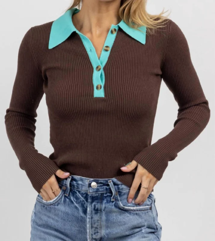 Bid Farewell To The Old Season Button Collared Top In Beverly Turquoise