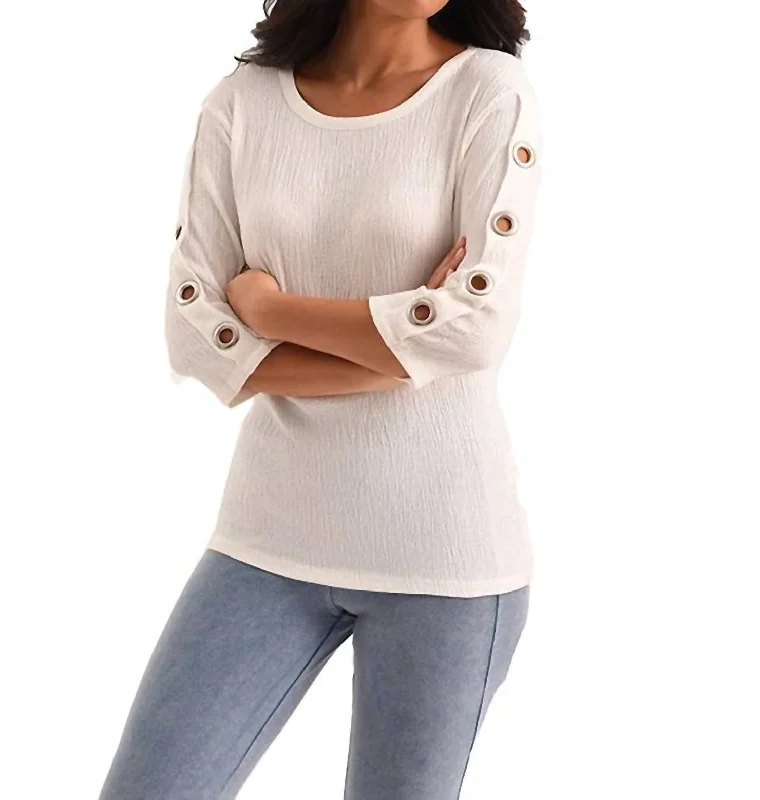 Hot Sale Janelle Grommet Sleeve Top In White