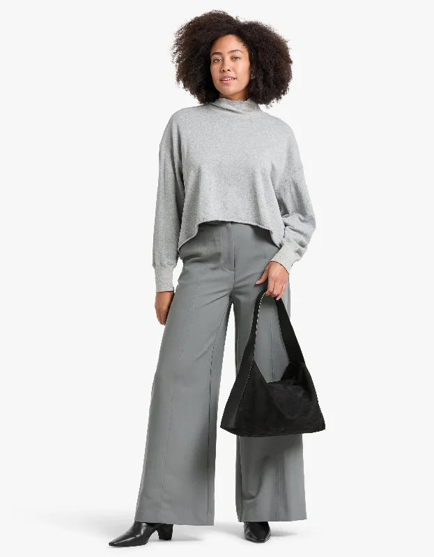 Chic Trend Collection Drapey Terrry Raw Edge Sweat - Grey Marl