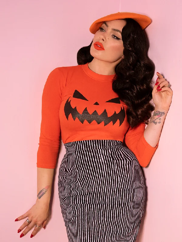 Forward Trendsetter Pumpkin King 3/4 Sleeve Top in Orange - Vixen by Micheline Pitt