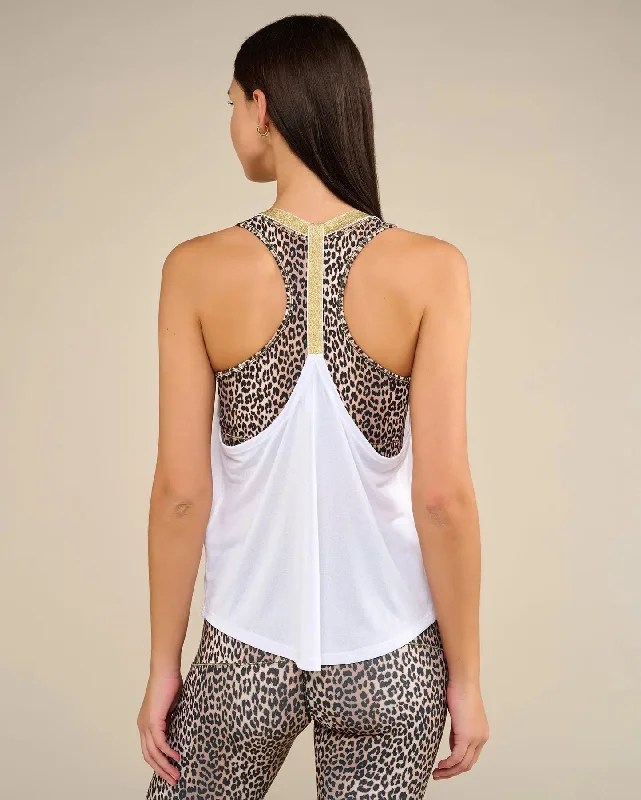 Affordable Women's Outfit LEOTEE white and gold yoga tank top