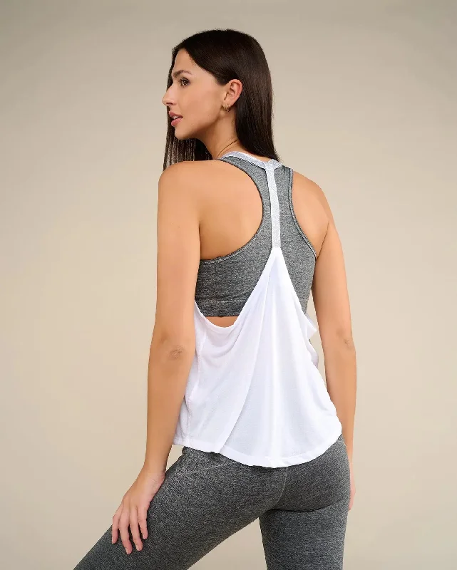 Women's Layered Outfit LEOTEE white and silver yoga tank top