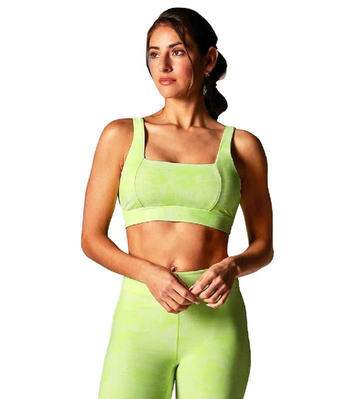 Women's Trendy Activewear Apparel Tavi Square Neck Bra Lime Tropic Toile