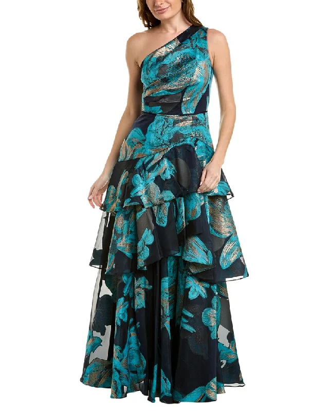 Fashionable Women's Casual Apparel Aidan Mattox One Shoulder Tiered Ballgown