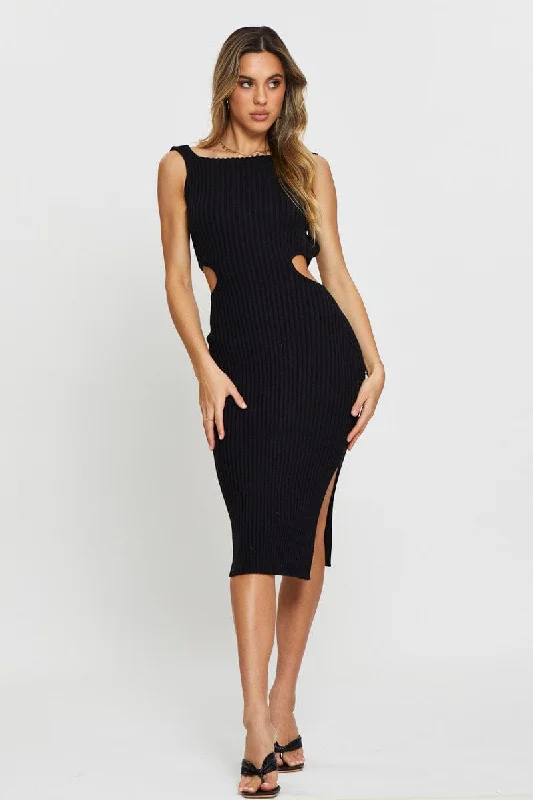 Sustainable Women's Clothes Black Knit Dress Midi