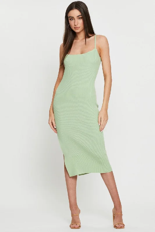 Luxury Women's Clothes Green Knit Dress Bodycon