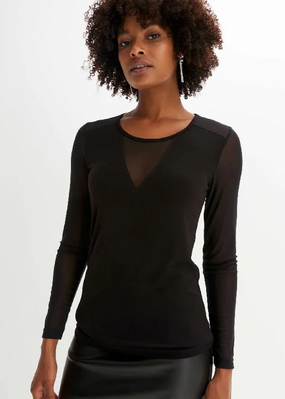 Women's Formal Event Attire Mesh Sleeve Top - Black