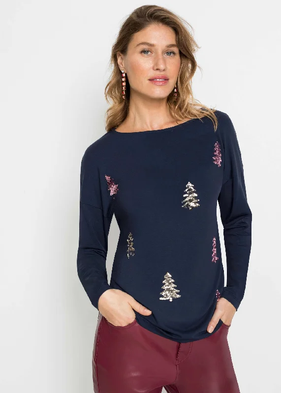 Stylish Women's Outfit Embellished Tree Top - Blue