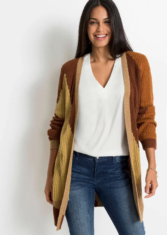 Women's Stylish Casual Garments Color Block Cardigan - Tan