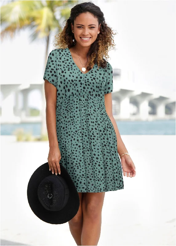 Women's Evening Apparel Printed V-Neck Dress - Green & Black