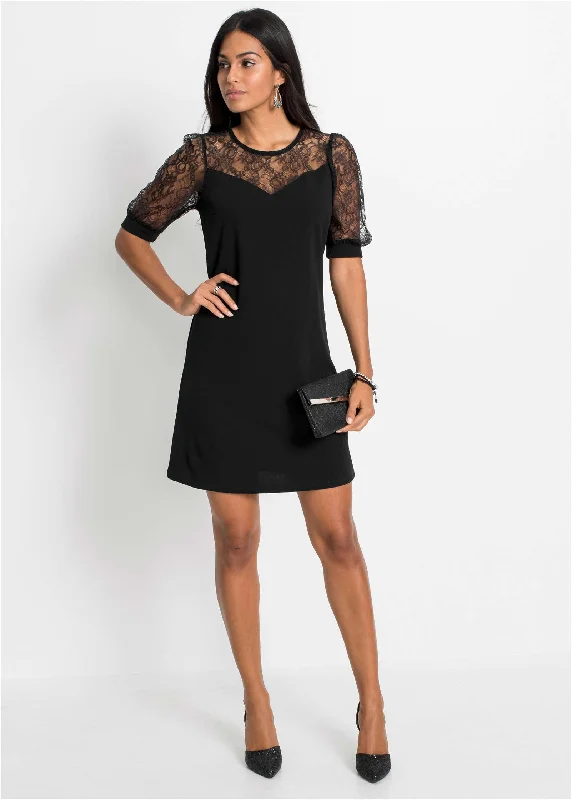 Casual Apparel For Women Lace Detail Dress - Black