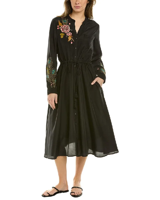 Casual Chic Women's Clothes Johnny Was Quito Drawstring Silk Shirtdress