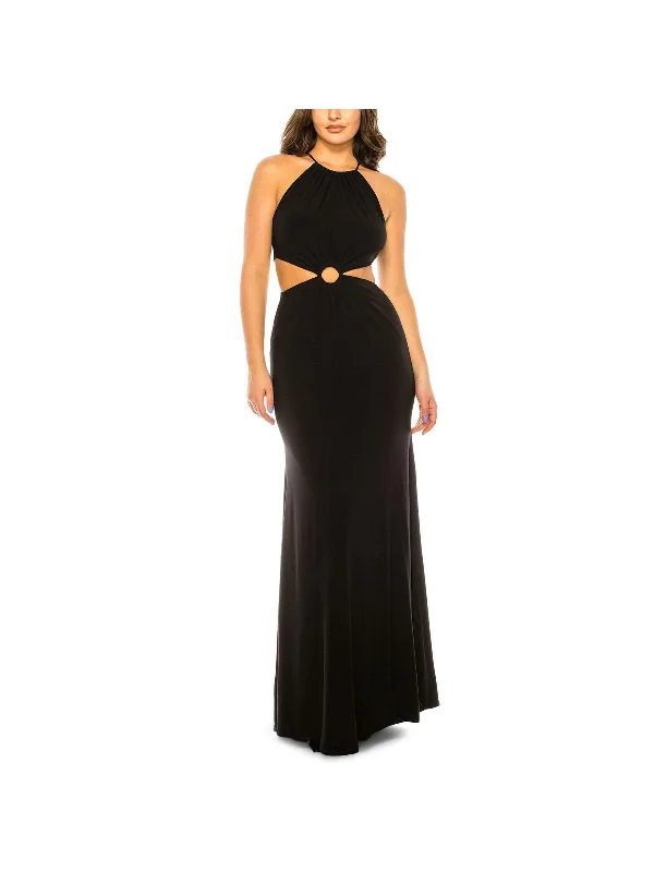 Fashionable Women's Clothes Juniors Womens Cut Out Halter Evening Dress