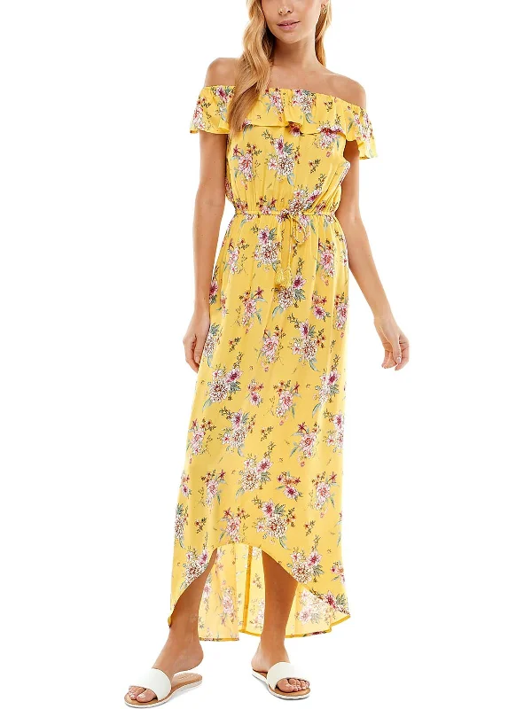 Women's Activewear Apparel Juniors Womens Floral Hi-Low Maxi Dress