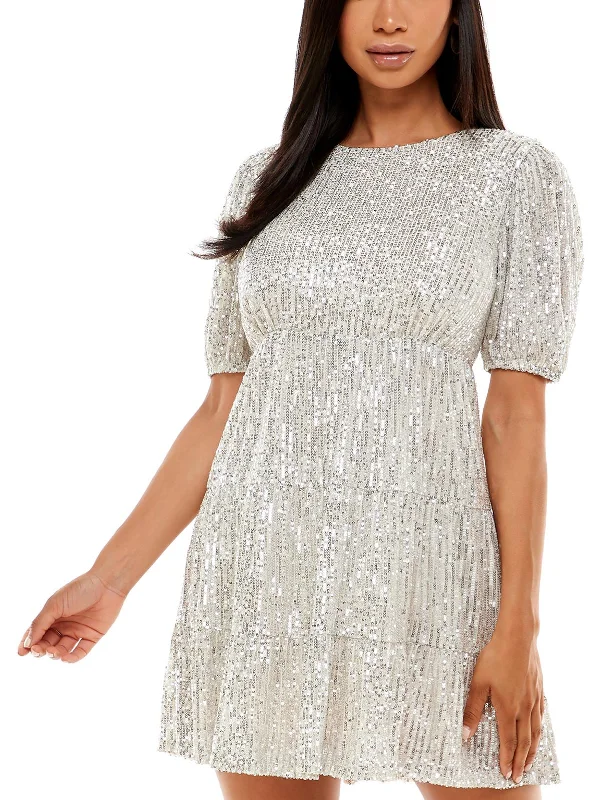 Women's Professional Apparel Juniors Womens Sequined Tiered Cocktail and Party Dress