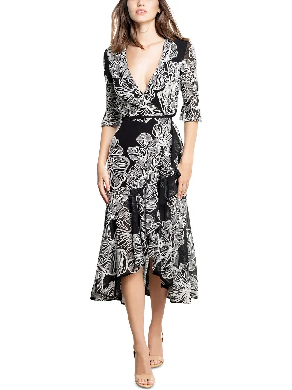 Comfortable Lounge Clothing Ophelia Womens Embroidered Midi Wrap Dress