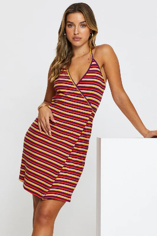 Vintage Clothing For Women Stripe Wrap Dress Mini