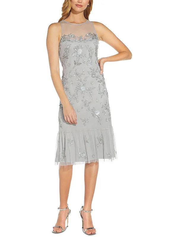 Women's Vintage Attire Womens Beaded Knee-Length Cocktail and Party Dress