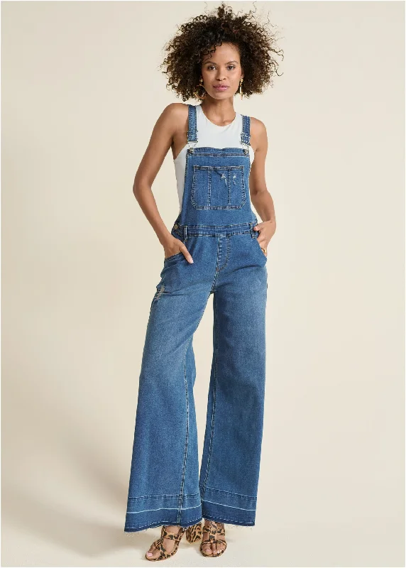 Women's Trendy Apparel Denim Flare Overalls  - Medium Wash