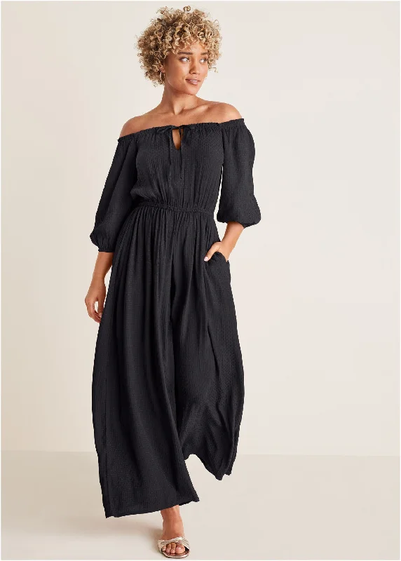 Modern Women's Outfit Off-The-Shoulder Jumpsuit - Black