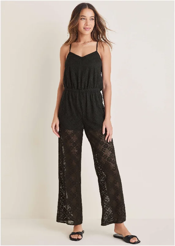 Women's Casual Garments Lace Jumpsuit - Black