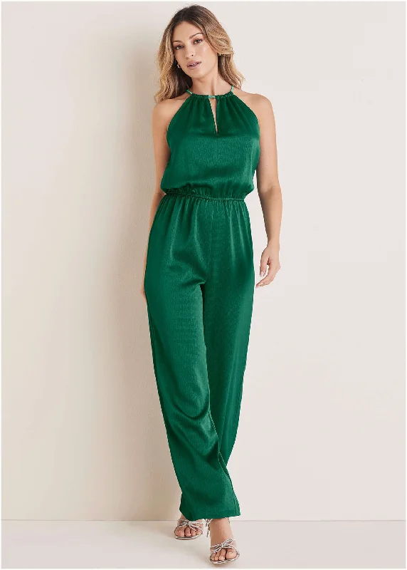 Women's Clothing For Holiday Travel Hammered Satin Jumpsuit - Aventurine