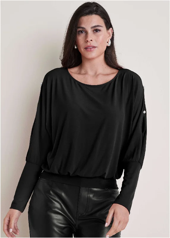 Women's Chic Outfit Bling Cold-Shoulder Blouse - Black