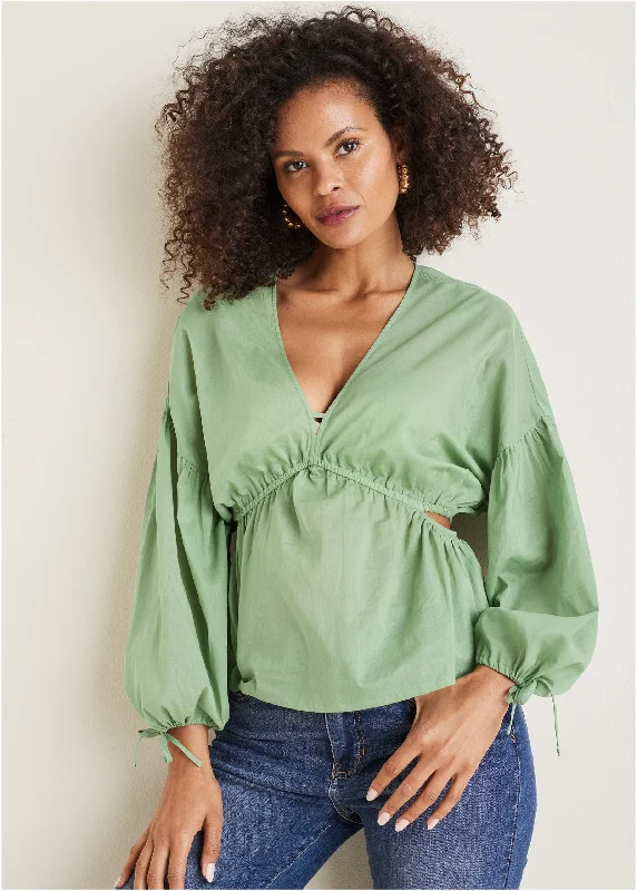 Women's Luxury Garments Voile Cut Out Blouse - Basil